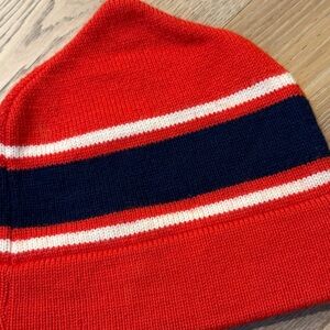 VINTAGE Men’s Red and Navy Striped Beanie | 1970’s
